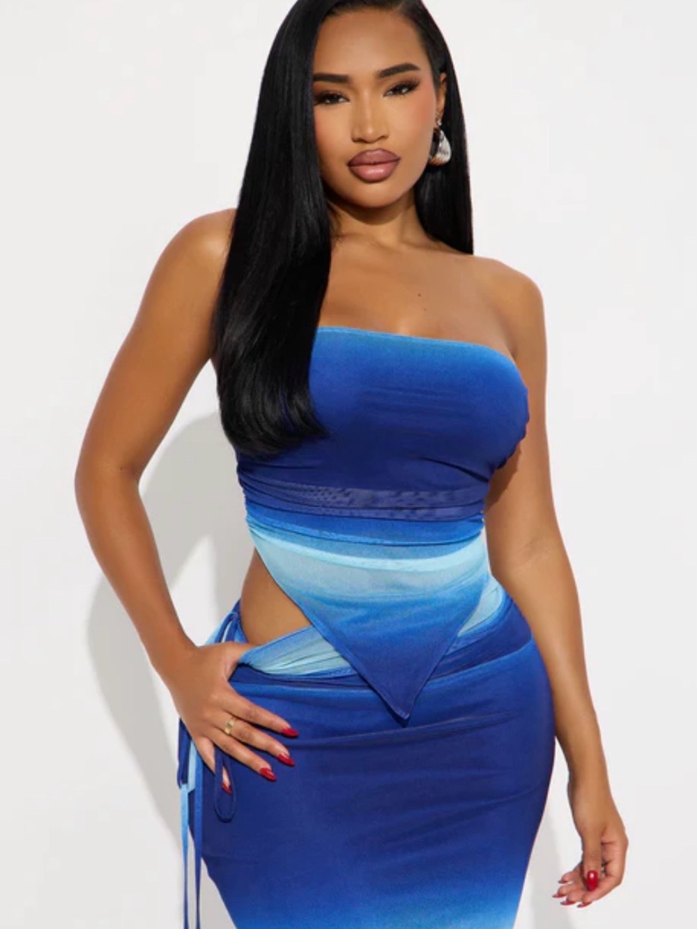 Blue Ombre Strapless Bodycon Set - Picture 2 of 3